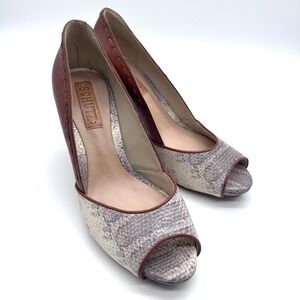 Schultz Leather Python Snake Skin Silvia Fae Light Academia Heels Pumps Shoes 6